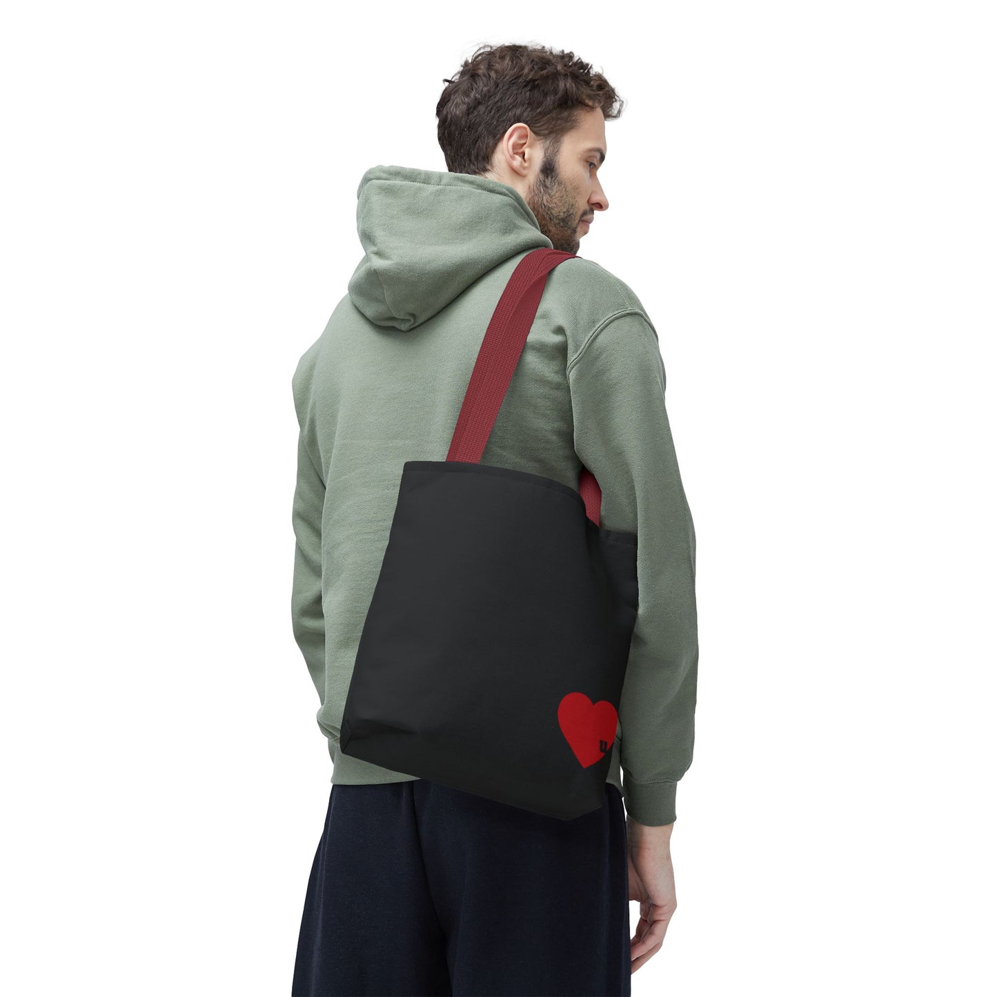 Love u all Tote, in Black (red heart)