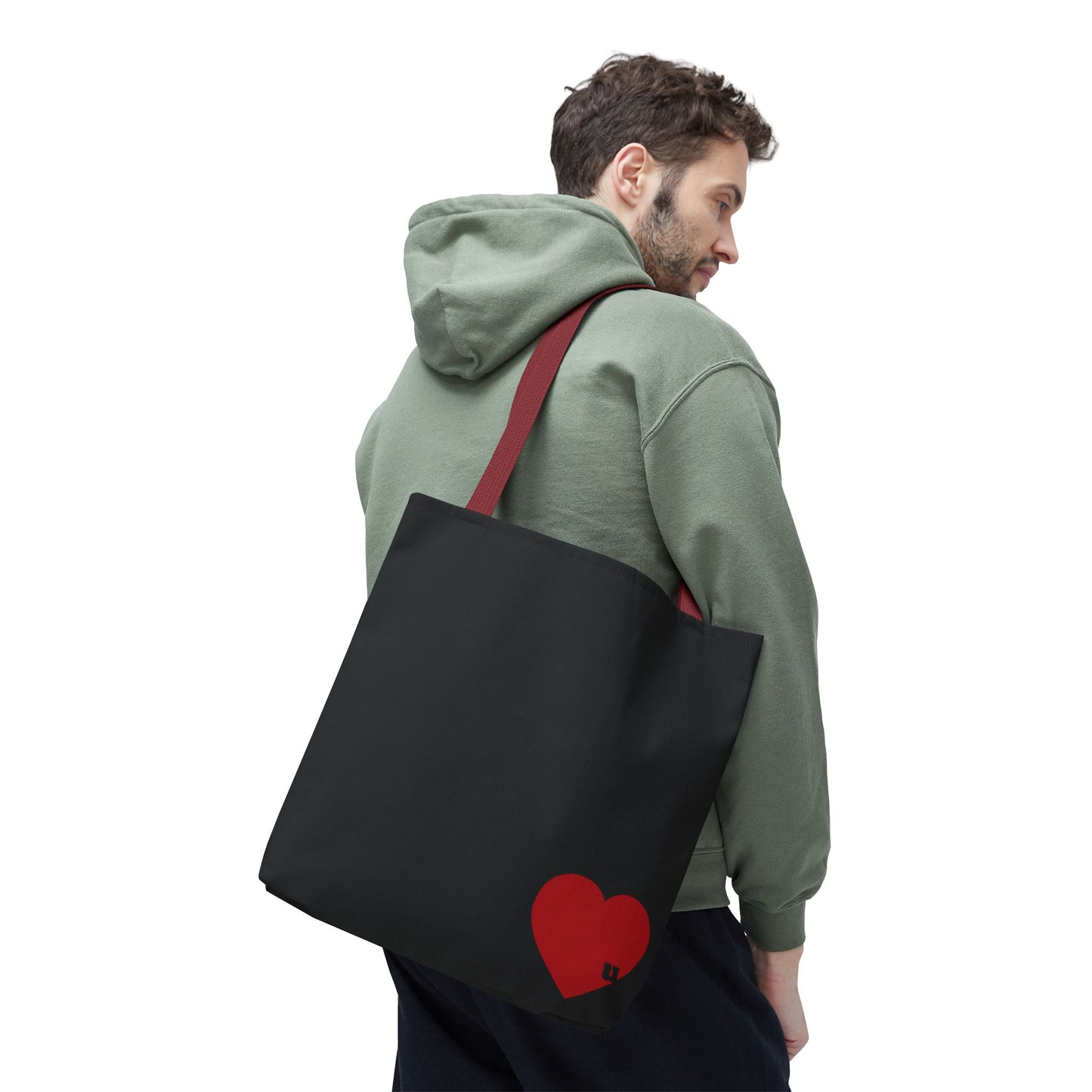 Love u all Tote, in Black (red heart)