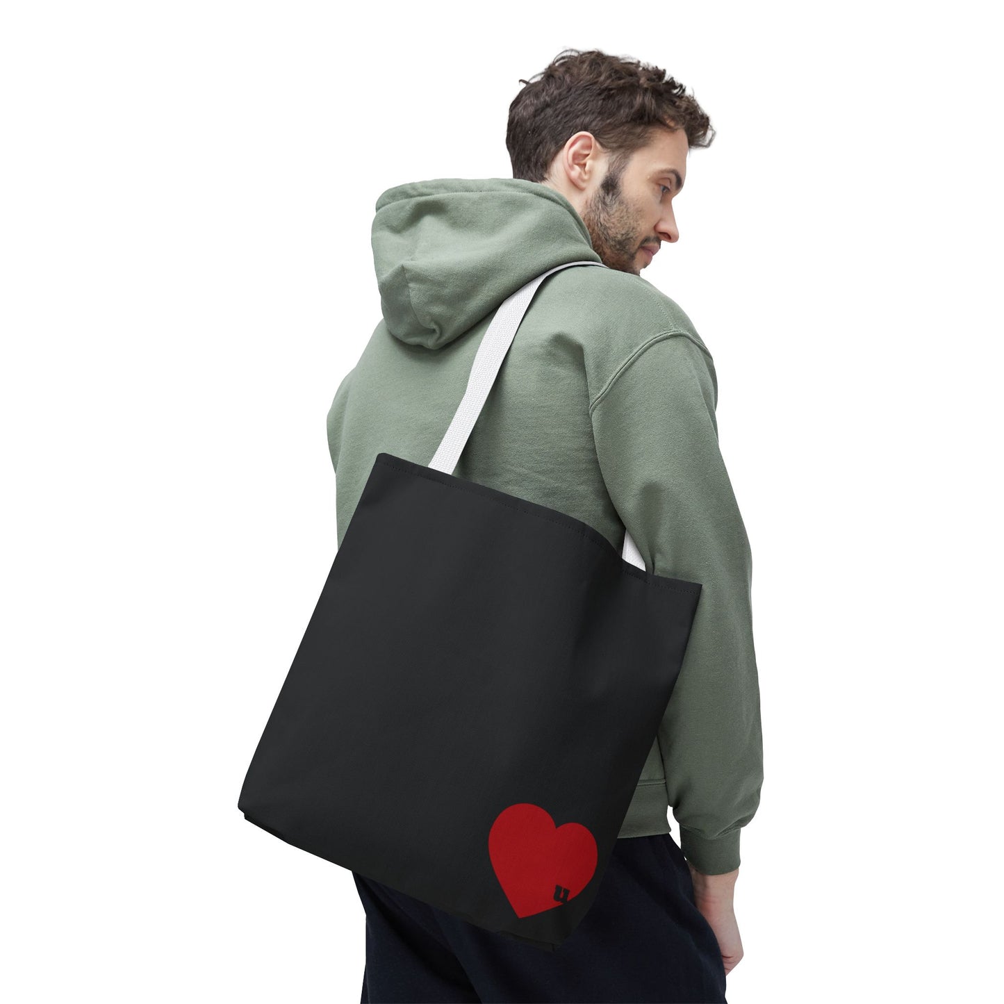 Love u all Tote, in Black (red heart)