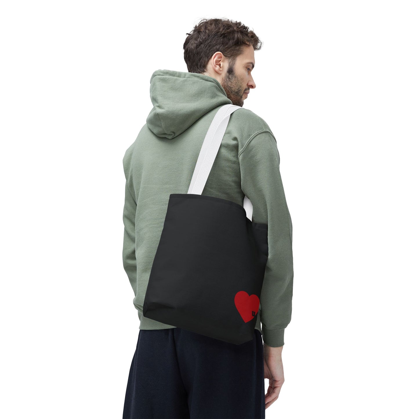 Love u all Tote, in Black (red heart)