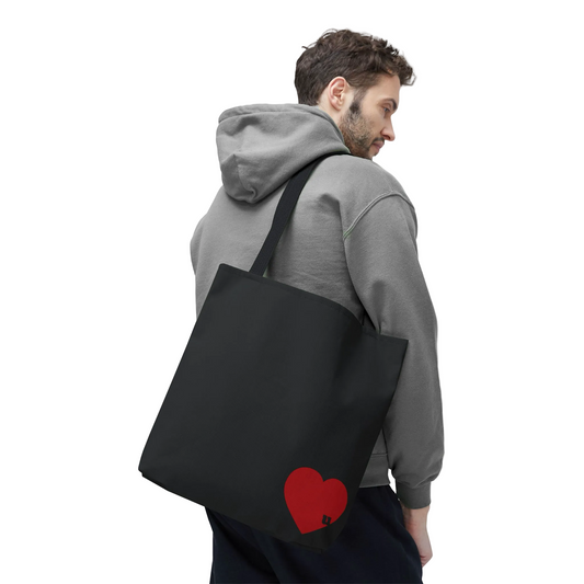 Love u all Tote, in Black (red heart)